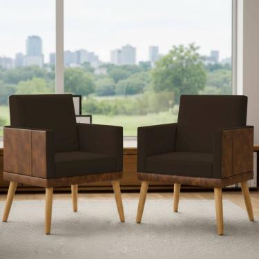 Imagem de Kit 2 Poltronas Decorativa Para Sala Recepção Escritório Consultório Lis Corino Peroba e Suede