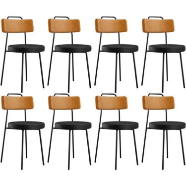 Imagem de Kit 08 Cadeiras Decorativas Estofada Para Sala Jantar Barcelona L02 Couríssimo Whisky Preto - Lyam