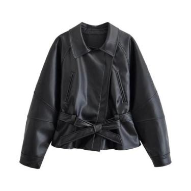 Imagem de Casaco Trench Feminino Preto De material sintético Com Manga Longa, La