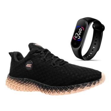 Imagem de Tênis Academia Caminhada Treino Esporte Extra Leve Feminino + Relógio 