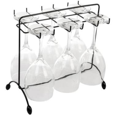 Imagem de Porta Taças de Vinho Utimil Preto Suporte Aramado de Mesa Bancada para