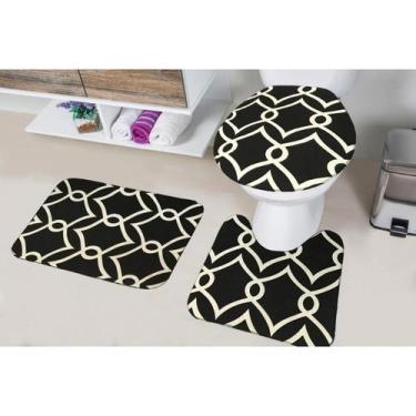 Imagem de Tapete Banheiro Antiderrapante Jogo Conjunto 3 Peças Costuras Reforçad