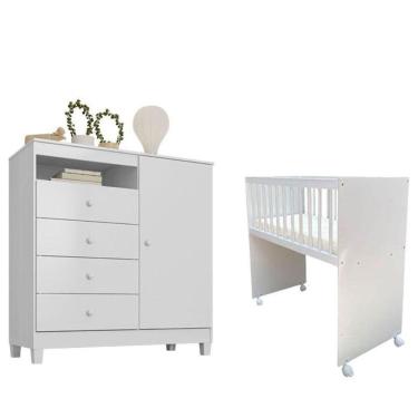 Imagem de Mini Berço Moisés Alegria Com Colchão E Cômoda Infantil Ternura Baby Branco Flex - Incorplac
