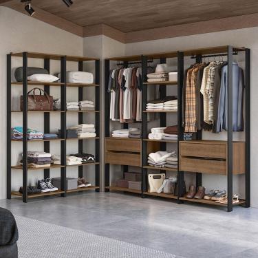 Imagem de Guarda-roupa Closet Modulado 4 Gavetas 417cm Rustic/preto