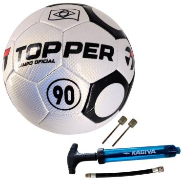 Imagem de KIT Bola De Futebol Campo Topper 90 Oficial Costurada à Mão+ Bomba De Ar Kagiva Dupla Ação