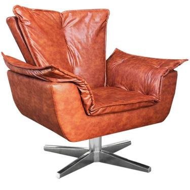 Imagem de Poltrona Decorativa Base Giratória Cromada Charger Pu Marrom G19 - Gran Belo