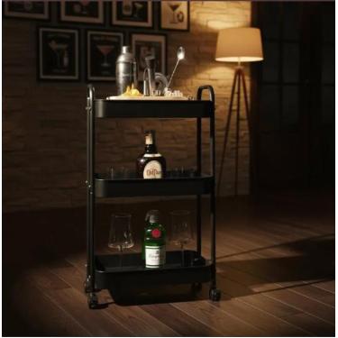 Imagem de Carrinho Multiuso Metal Organizador Com 3 Prateleiras - Koti, preto