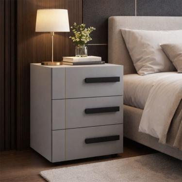 Imagem de Mesa de Cabeceira Lisboa 3 Gavetas Cinza/Branco - Politorno