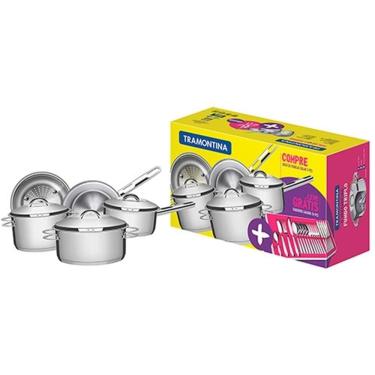Imagem de Jogo de Panelas em Aço Inox 5 Peças Solar + Faqueiro Laguna 24 Peças - Tramontina
