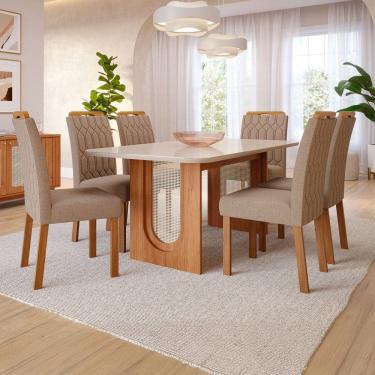 Imagem de Mesa de Jantar 6 Lugares Valentina Paola com Vidro 180 Cm Cinamomo/Off White/Bege - Cimol