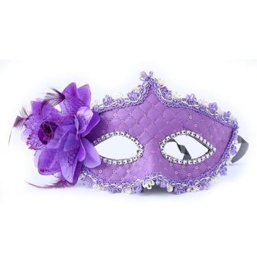 Imagem de Máscara de plástico roxo, meia face, Natal, Halloween, cosplay - yiwei