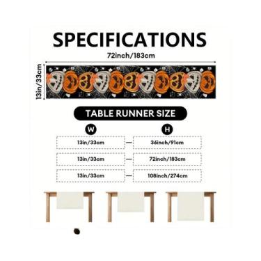 Imagem de Caminho De Mesa Boêmio Para Halloween Com Decoração De Abóbora, Morceg