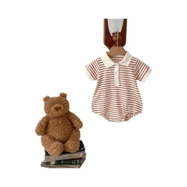 Imagem de Macacão De Algodão Com Gola Polo Listrada Para Bebês Meninos E Meninas