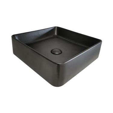 Imagem de Cuba para Banheiro Cerâmica Preta Quadrada 40cm Reno RC 351