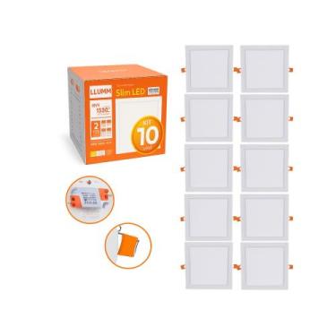 Imagem de Kit 10 Painel Plafon Quadrado Embutir 18w 3000k Branco Quente LLUMM Br
