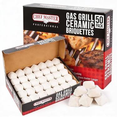 Imagem de Chef Master Briquetes autolimpantes para churrasqueira a gás de cerâmica 05004cm, substituição para rochas de lava, cozimento mais limpo, briquetes de churrasqueira a gás para churrasqueira