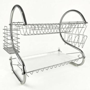 Imagem de Escorredor De Louças 2 Andares Cromado Com Bandeja E Porta Talher