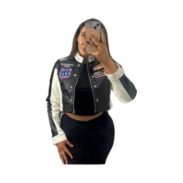 Imagem de Jaqueta Feminina Y2K Cropped Estilo Hipster Com Estampa De Letras E Pa