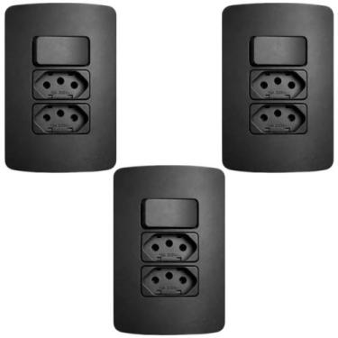 Imagem de 3 CONJUNTO 2 TOMADAS E 1 INTERRUPTOR SIMPLES 10a MARGIRIUS LINHA B3 PR