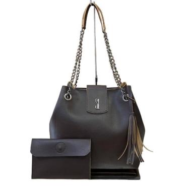 Imagem de Bolsa feminina de marca famosa  tipo sacola grande com nécessaire prem