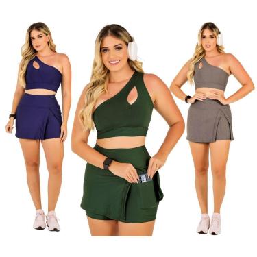 Imagem de Combo 3 Conjuntos Short Saia e Top Cropped Moda Evangélica Academia Beach Tennis The St...