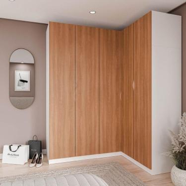 Imagem de Guarda Roupa Modulado de Canto 5 portas 3 Peças Hera CabeCasa MadeiraMadeira Branco Geada/Louro