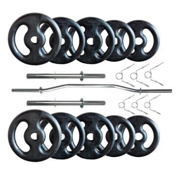 Imagem de Kit 30 Kg de Anilhas Ferro Fundido + 02 Barras de 40cm + Barra W-Unissex