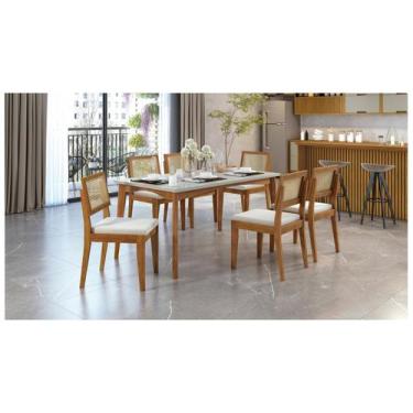 Imagem de Mesa de Jantar 6 Cadeiras Retangular Madeira Maciça com vidro Nesher M