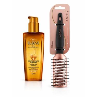 Imagem de Kit Escova Ventilada Lanossi Bronzer + Óleo Elseve Extraordinário 100m