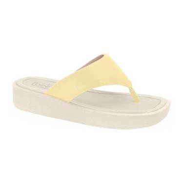 Imagem de Tamanco Feminino Beira Rio Conforto Dedo Tira Grossa Anabela, Amarelo,