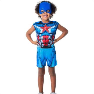Imagem de Kit Fantasia Infantil Super Herói Capitão América Tamanho GG Festas Pr
