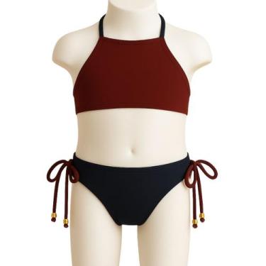 Imagem de Biquíni Infantil Terracota e Azul Marinho Halter com Laços - anjo da m