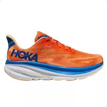 Imagem de Tênis Hoka Clifton 9 Laranja e Azul Masculino, 42