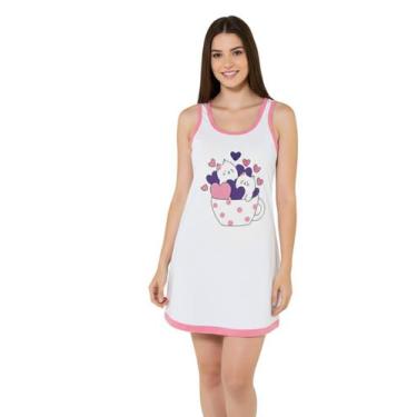 Imagem de Camisola Regata Feminina Adulto Básica Curta Larga Macia Estampada Sen
