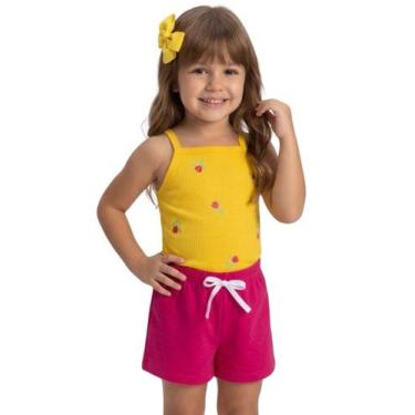 Imagem de Conjunto Infantil Menina Roupa Verão Blusa Cropped Canelada de Alcinha