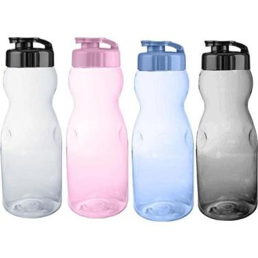 Imagem de Kit 4 Garrafas Veneza 1000ML Tampa Flip PET Sortidas Azul Rosa Fumê Tr