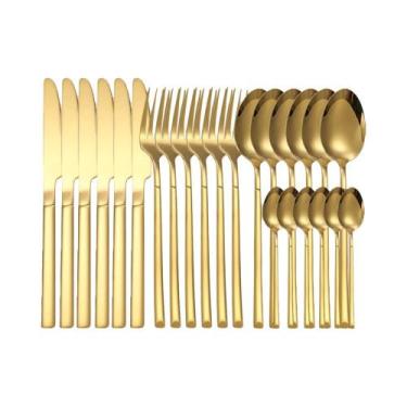Imagem de Conjuntos De Talheres De Aço Inoxidável Dourado 6/24/30PCS, Facas, Gar