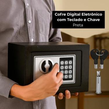 Imagem de Cofre Digital Preto Aço Reforçado Teclado Senha e Chave Tamanho CAC St
