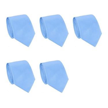 Imagem de Kit 5 Gravatas Lisas Social  Tons de Azul Masculina Slim Padrinho Casamento Noivo Trabalho Congresso