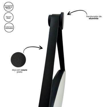 Imagem de Espelho Redondo Adnet 45cm Moldura e Alça Couro Preto para Decoração V