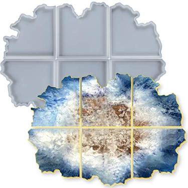 Imagem de Conjunto de moldes de silicone de resina epóxi de ágata e seis segmentos de pedra de corte faça-você-mesmo, tapete de copo, bandeja extra grande 68,5 x 25,4 cm