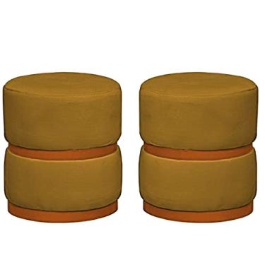 Imagem de 02 Puff Decorativo Luxo Para Sala Kiev Bronze Assento Veludo Mostarda - Folk Móveis