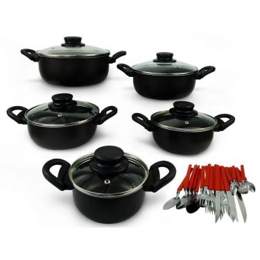 Imagem de Conjunto Caçarola 5 Peças Antiaderente Talheres Vermelho