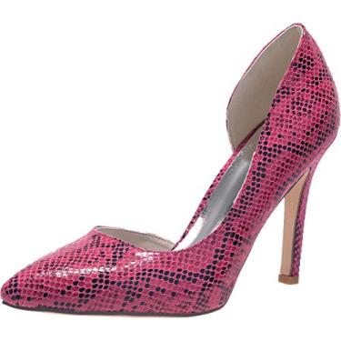 Imagem de A shoe store Sapato feminino de pele de cobra salto 9,8 cm bico fino Brvestido de festa noite slip on D Orsay salto alto, rosa, 10