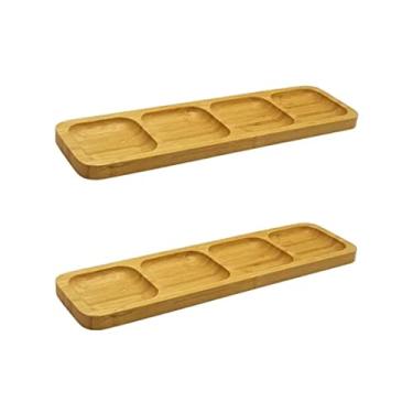 Imagem de Kit 2 Petisqueiras Retangular C/ 4 Divisórias Bambu 33x10cm