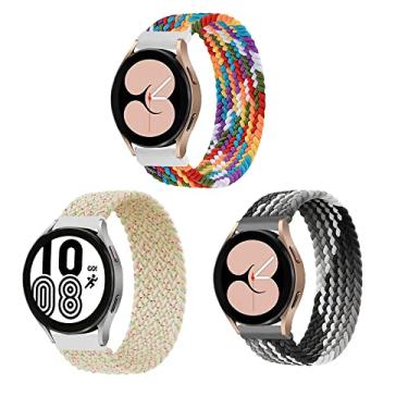 Imagem de ALMNVO Pacote com 3 pulseiras de nylon trançadas elásticas de 22 mm para Samsung Galaxy Watch 3 45 mm/Gear S3 Classic/Frontier/46 mm, pulseira elástica macia para Huawei Watch GT, 22 mm-L