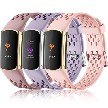 Imagem de Maledan Pulseiras de substituição para Fitbit Charge 5/Fitbit Charge 6 para mulheres e meninas, pulseira esportiva respirável à prova d'água para Fitbit Charge 5/Charge 6, pacote com 3