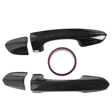 Imagem de Acabamento da maçaneta da porta externa, 2 peças guarnição da maçaneta da porta esquerda direita de fibra de carbono para 51217198471 2018 (2021)