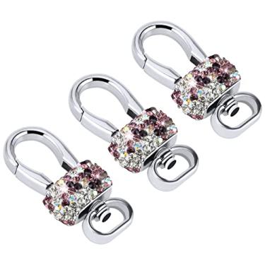 Imagem de eing Chaveiro de carro de cristal para mulheres, acessórios de chaveiro com strass brilhante, pacote com 3 chaveiros de carro elegantes para chaves de carro, roxo