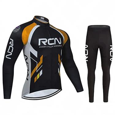 Imagem de Camisa de ciclismo de inverno equipe outono manga longa + calça babador conjunto de lã térmica masculino roupa de bicicleta esporte equitação MTB roupas de bicicleta, laranja, M (172 cm/65 kg)